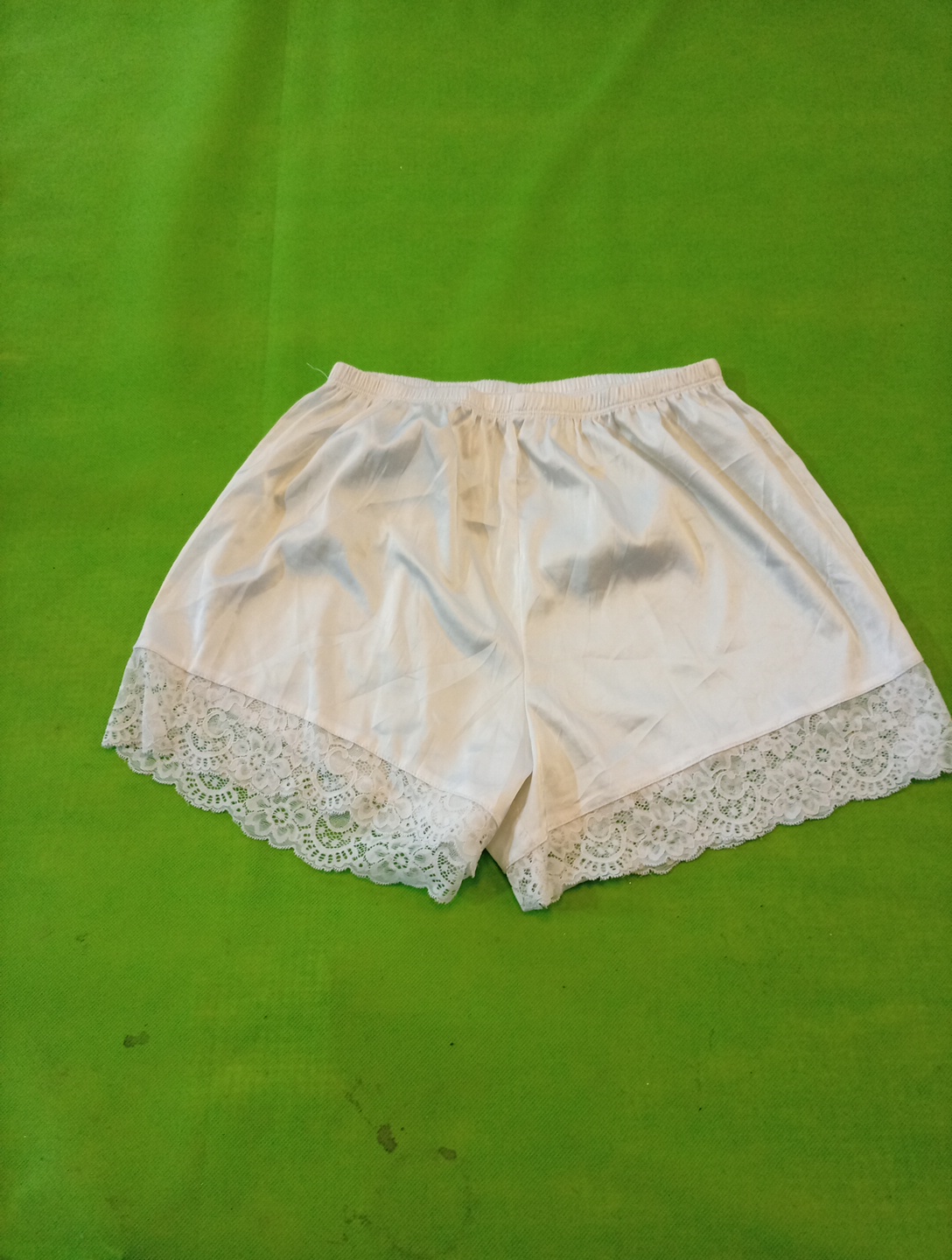 White Satin Lace Trim Mini Shorts
